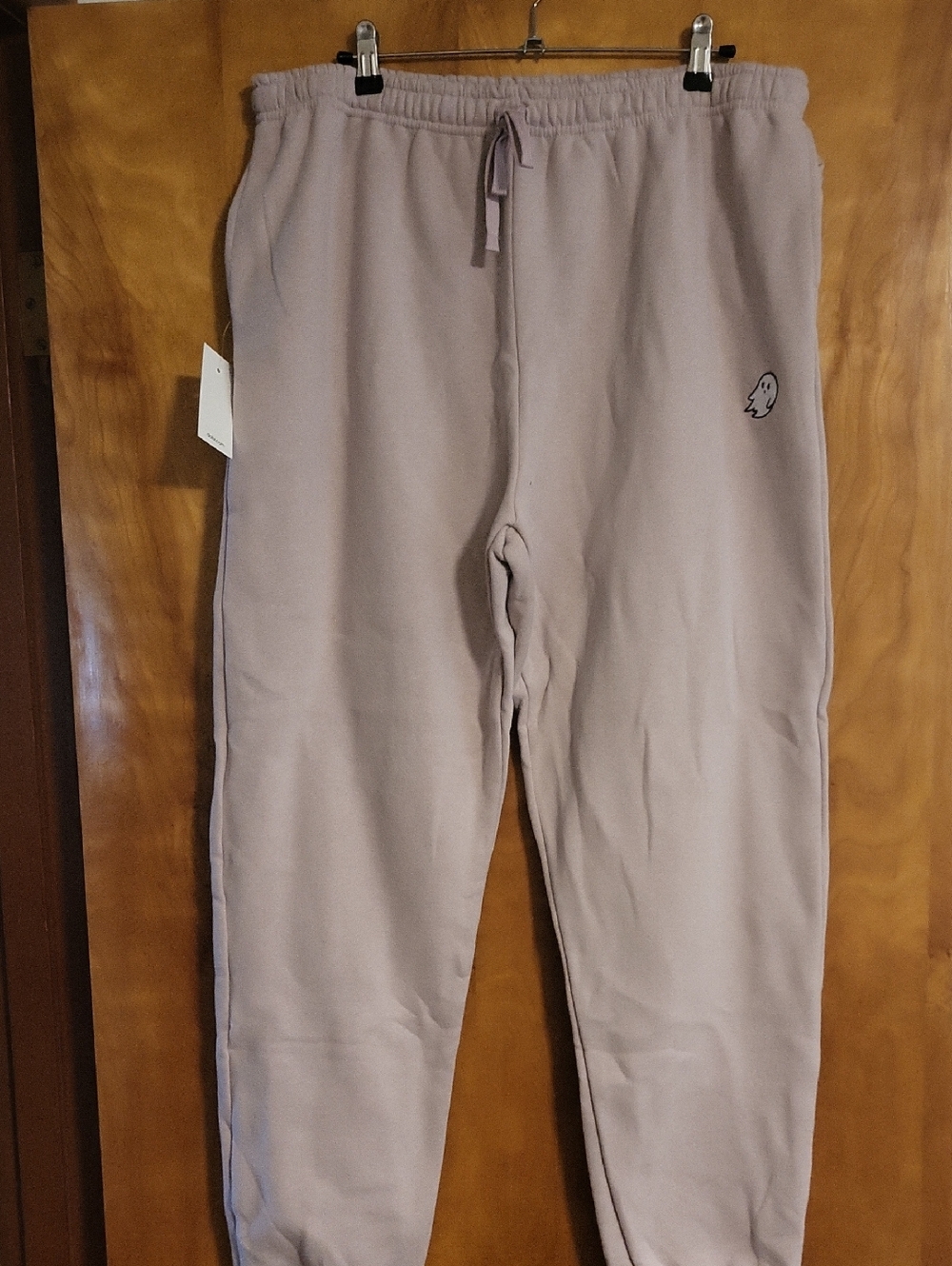 Women's Mauve Sweatpants With Elastic Bottom And Ghost Embroidered Detail